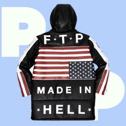 FTP Made In Hell Leather Hooded Puffer (Medium)