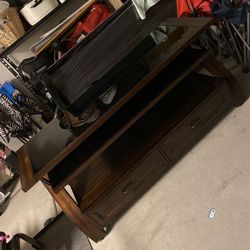 Solid Wood / Glass TV Stand With Drawers