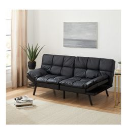 Mainstays Memory Foam Futon, Black Faux Leather New