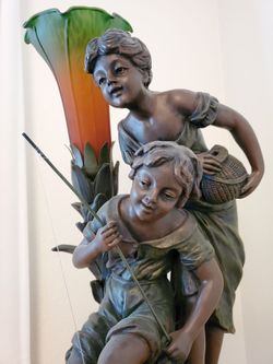 Children fishing Sculpture statue light lamp