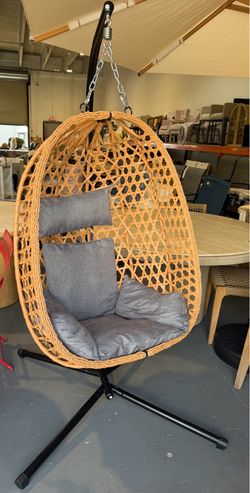 Outdoor Handmade Rattan Hanging Egg Chair, Approximately 80 inches Tall, Suitable for Balconies and patios (Gray