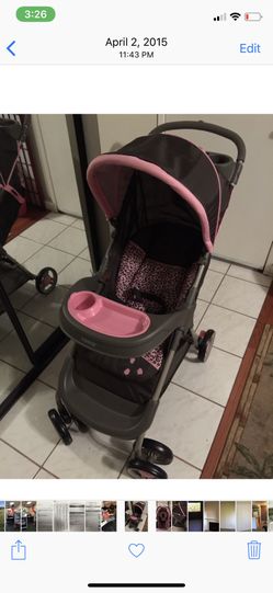 Pink and gray leopard print stroller