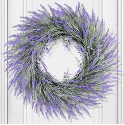 New Winter Spring Summer Lavender Door Wreath 24Inch Front Door Wreath All Seasons Wreaths Purple Artificial Lavender Wreaths for Outdoor Outside Indo