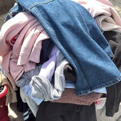 Box Of Used Clothes , All Kinda Of Sweaters And Tops And Styles 