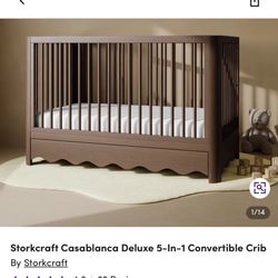 Crib- Storkcraft Casablanca Deluxe 5-in-1 Convertible Crib — Hazelnut — Brand New, Sealed