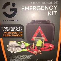 Teenage Driving Soon? 7 PCS Roadside Emergency Kit: 12FT Jumper Cables, LED Headlamp, Gloves , Tire Pressure , Rain Poncho, Safety Vest LED Haz Triang