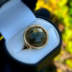Jewelry 10k solid yellow gold smoky quartz stone 13CTW ring size 8.50