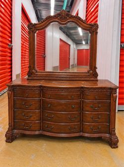 Large Traditional Cherry Dresser with Matching Mirror-72” Wide