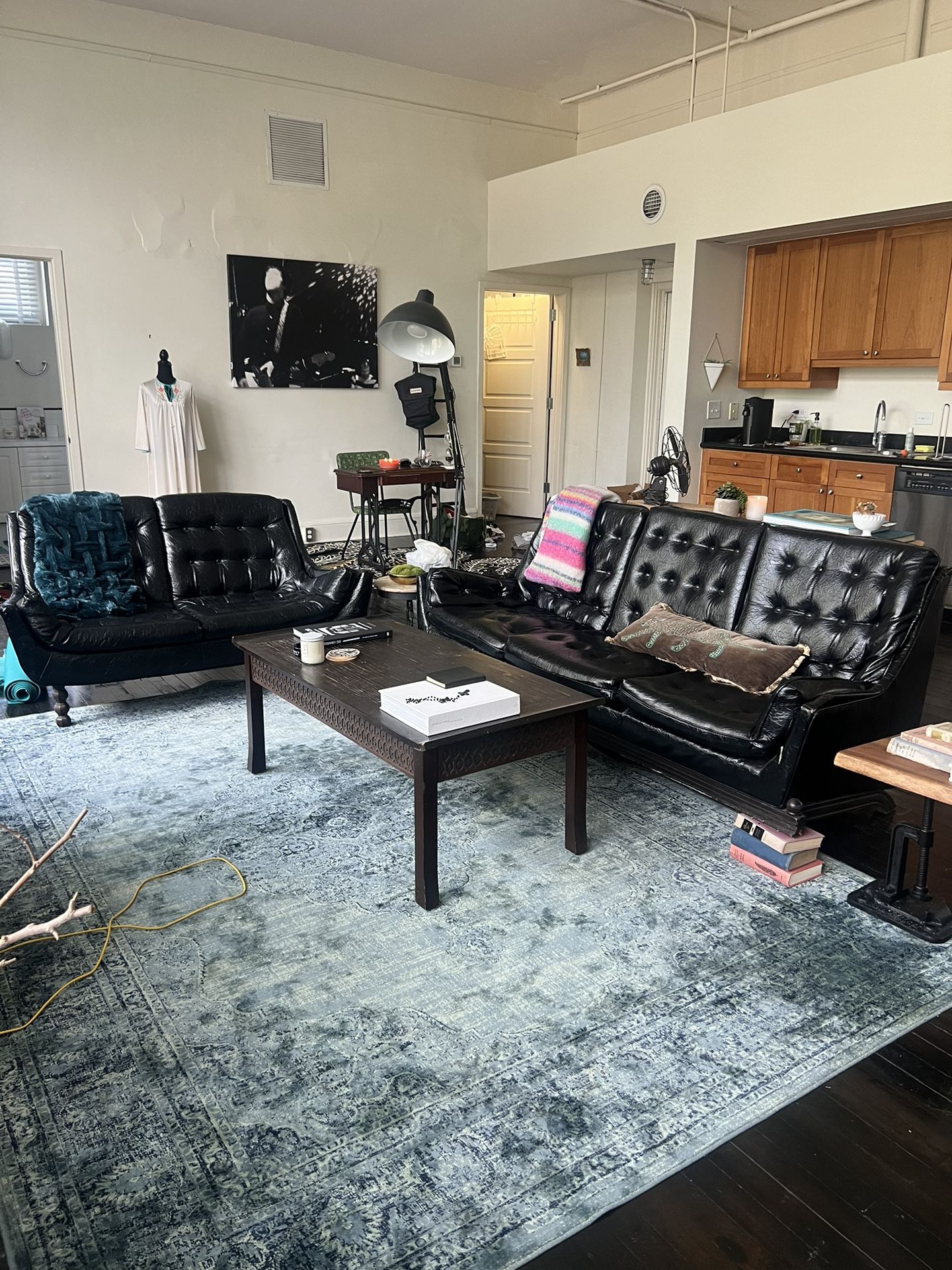 Vintage Leather Sofa, Love Seat And Coffee Table