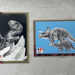 🔥❤️🦖 1993 Jurassic Park (2) Card Lot - Topps Trading Cards - The Art of CRASH  - Rapter Hatchling and Triceratops 🦖❤️🔥