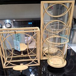 2 Vintage Shabby Chic Candle Holders With Mirrors