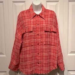 Zara Pink/White Tweed Woven Shirt Shacket Size S Womens 