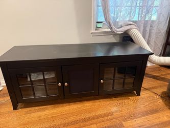 Dark Brown Wood TV Stand with Glass Doors