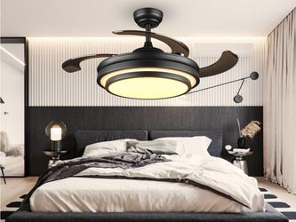 Brand New 42 Inch Black Modern Ceiling Fan with Lights and APP Control,Retractable Fandelier Celing Fan with Light, 6 Speed,Light Dimmable Memory,Sile