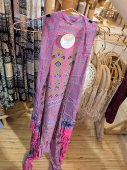 Pink Boho Printed cover up with Fringe