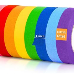 Colored Masking Tape, 8 Roll Multi-Color 1312 Ft x 1 inch Painters Tape for Arts & Crafts, Kids Art Supplies Colored Tape, Colored Tape Rolls for DIY 