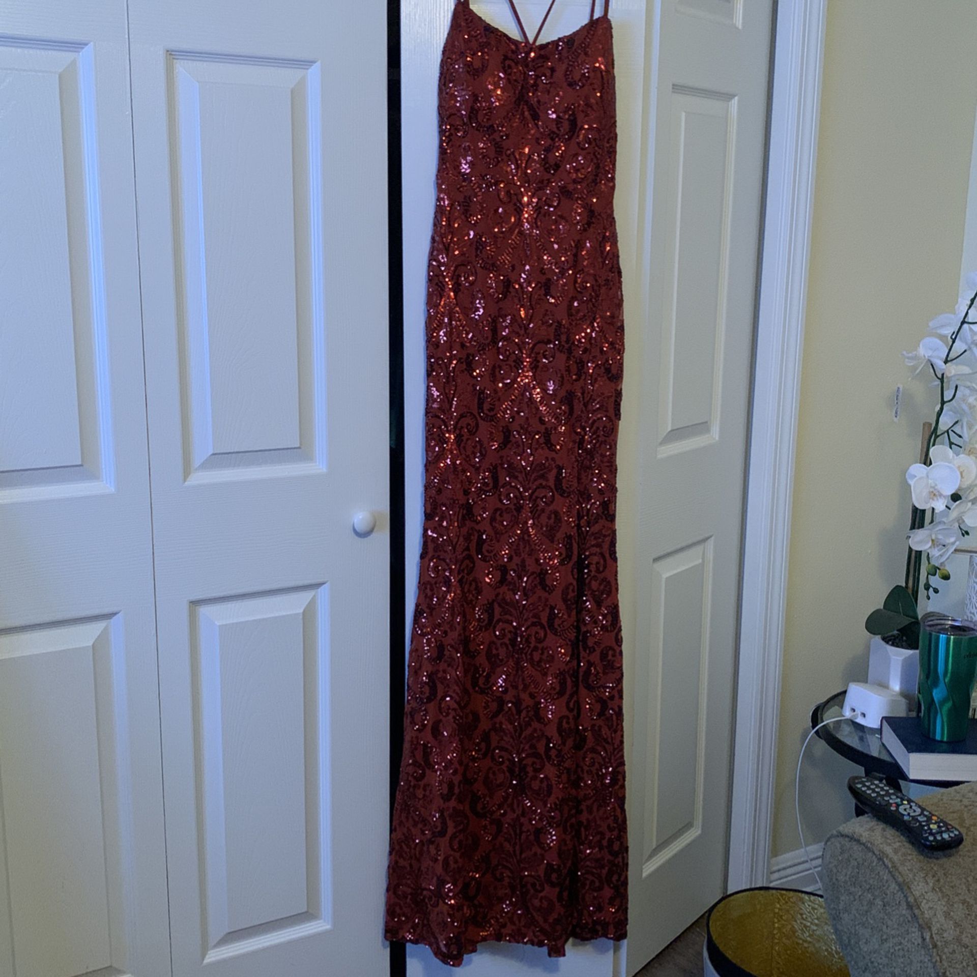 Long Sequined Dress   Rusty Brown Medium 