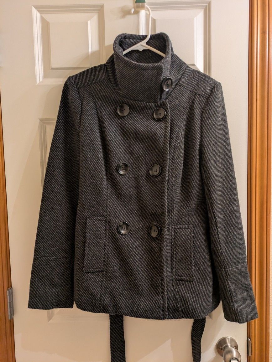 Women's size medium wool coat jacket grey herringbone color