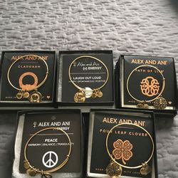 Alex and Ani goldtone bracelets with box and pouch. 10.00 or all for $55
