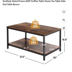 ZenStyle Metal Frame MDF Coffee Table Home Tea Table Side End Table Brown