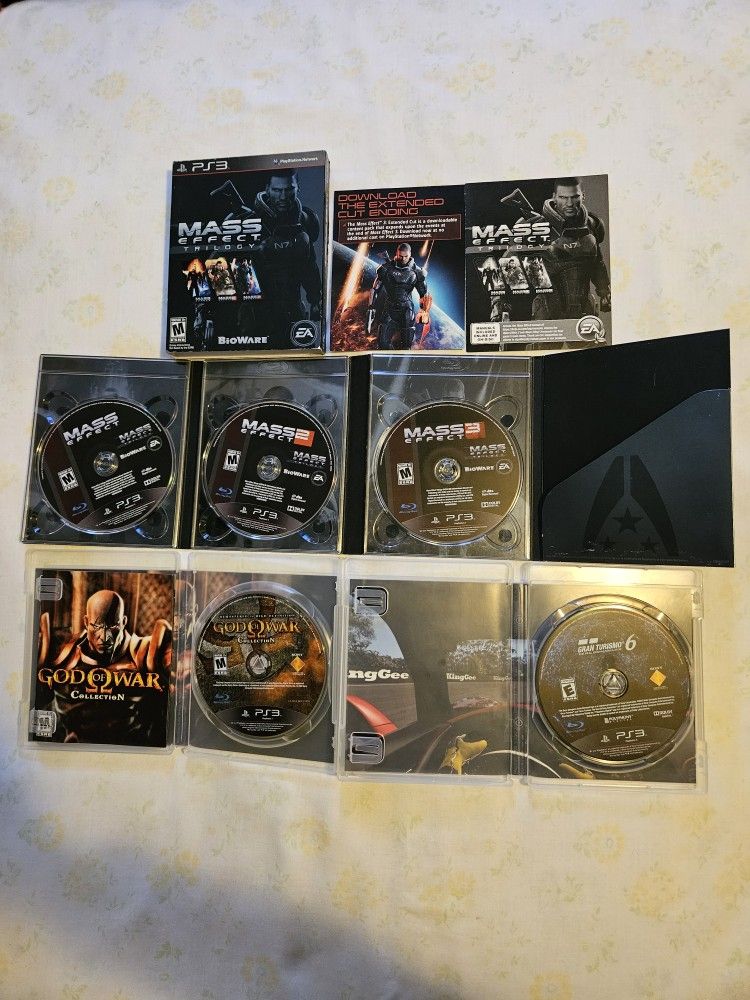 Ps3 Video Game Mass Effect Trilogy $20,God Of War I-II Remastered $15,Gran Turismo 6 $15 Clean Discs