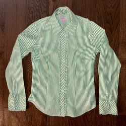 Lilly Pulitzer Green Stripe Ruffle Shirt Sz 4