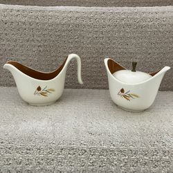 Vintage Mid-modern Ivory And Orange Cream And Sugar Set