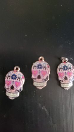 3 Sugar skull Pendant for Necklace - jumper hoops needed - horror skull pendant chain Hip Hop Rhinestone Paved Bling