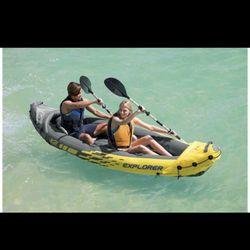 Intex Explorer K2 Kayak, 2-Person Inflatable Kayak Set with Aluminum Oars and High Output Air Pump