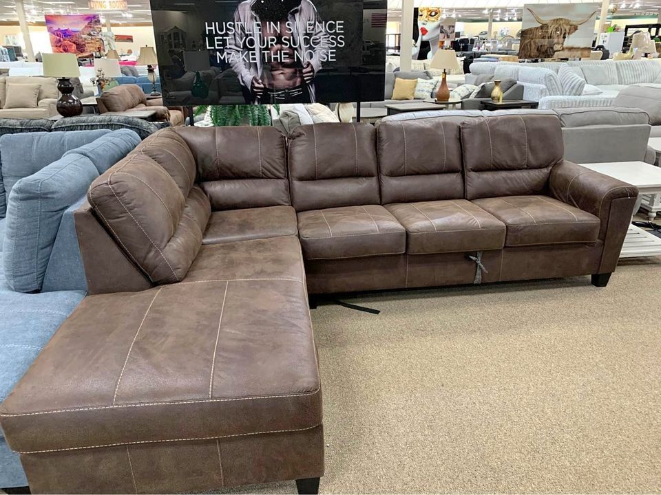 🦋Brand New ▪️ $19 Down Payment Finance ▪️▪️Navi Brown 2 Piece Sectional Sofa Chaise ▪️# Sofa # Loveseat # Couch # Living Room Set Options Available