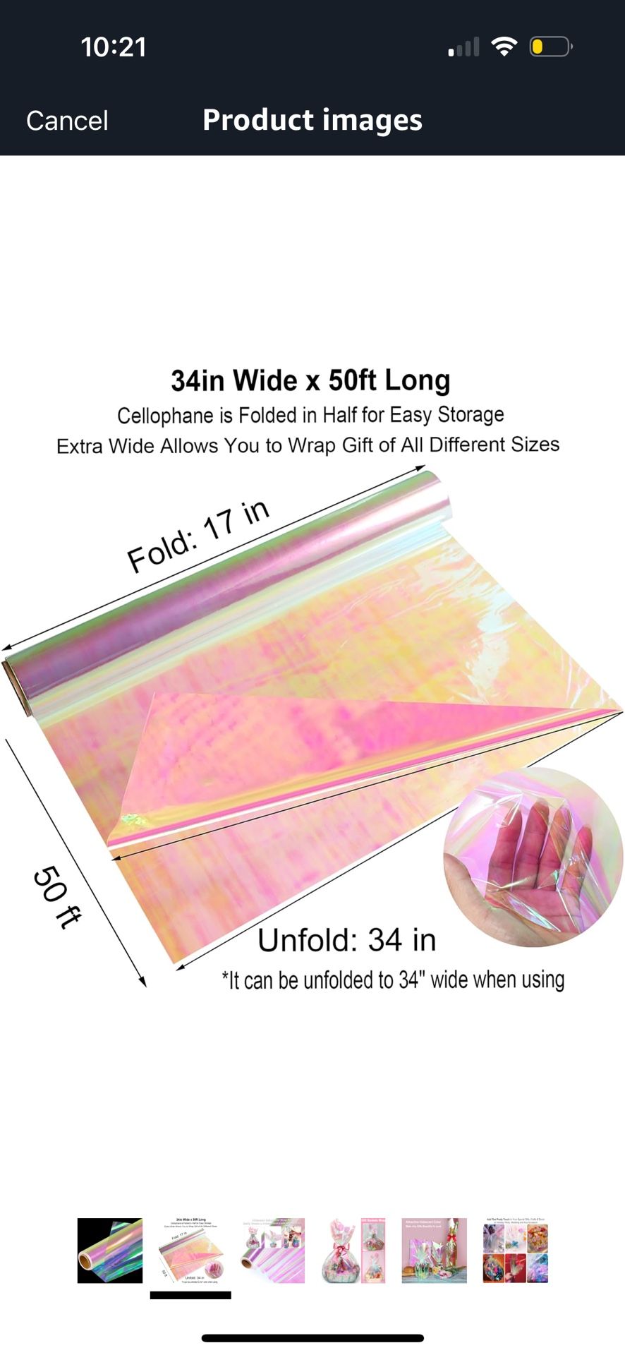 Iridescent cellophane wrap roll