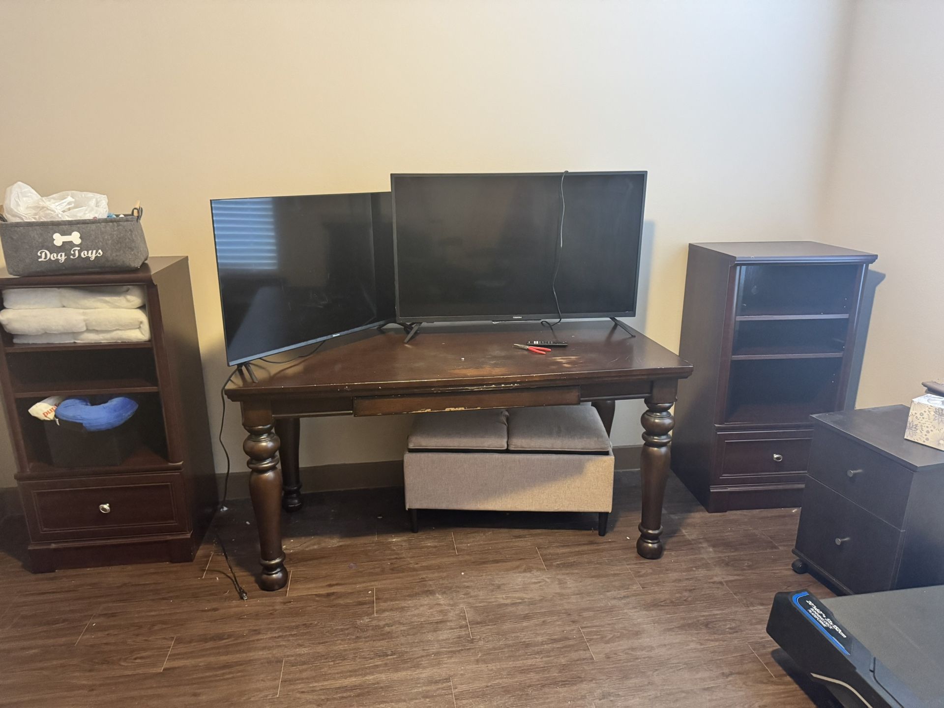 Dark Wood Bookshelves with Drawer – Matching Set