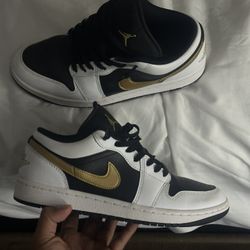Jordan 1 Low White Black Metallic Gold Swoosh