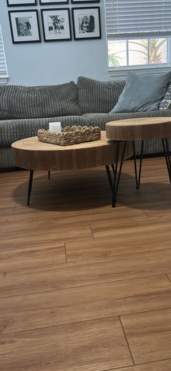 2 wood stackable coffee tables