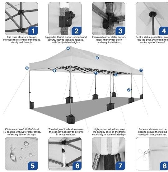 10x30 Pop Up Canopy with 8 Sidewall,Heavy Duty Canopy UPF 50+ All Season Wind Waterproof Commercial Outdoor Wedding Party Tents for Parties Canopy Gaz