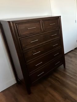Dark Brown Wood Tall Chest of Drawers