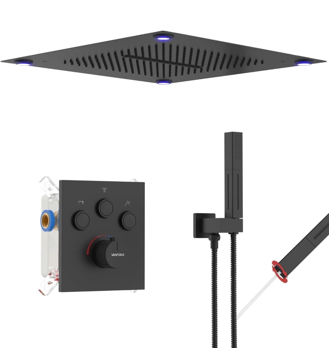 Brand New In The Box- VANFOXLE Thermostatic Shower Faucet Set Matte Black Shower System,Push Button Diverter Shower Faucet with 2 in 1 Handheld,Ceilin