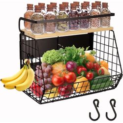 Magnetic Shelf for Fridge with Wood Lid, Fruit Potato and Onion Storage Bins, Pantry Organizers & Storage, Large Container Magnetic Spice Rack for R