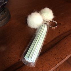New! Mint Tassel Faux Fur Pom Pom Bling Key Chain | Accessories