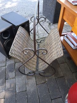 Vintage Wrought Iron and Wicker Magazine Rack
