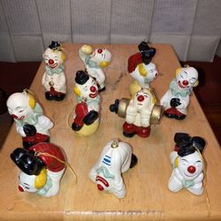 Set Of 10 Circus Clown Ornament Collection 