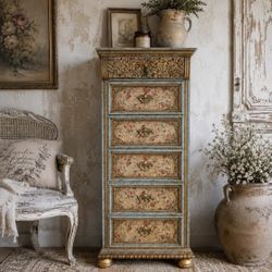 Stunning grungy French country finish tall dresser