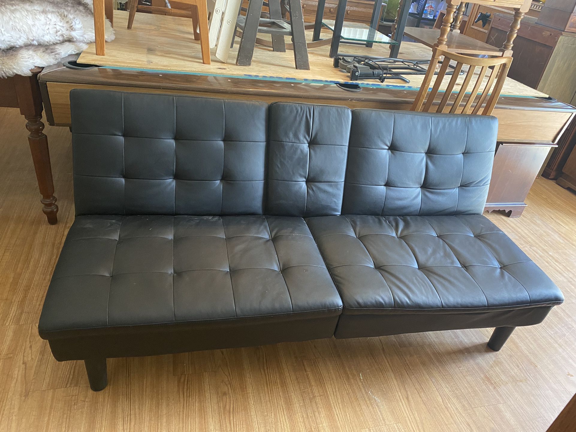 Faux Leather Futon With Cup Holder