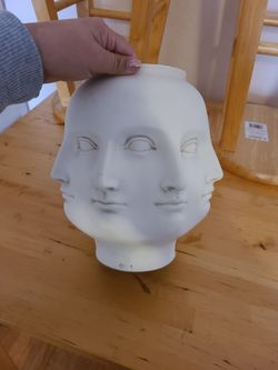 Modern Abstract Multi Face Unglazed Vitruvian Pottery Head Vase