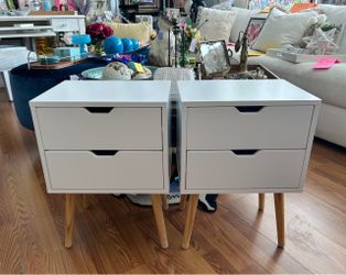 Pair of white 2-drawer side tables, nightstands