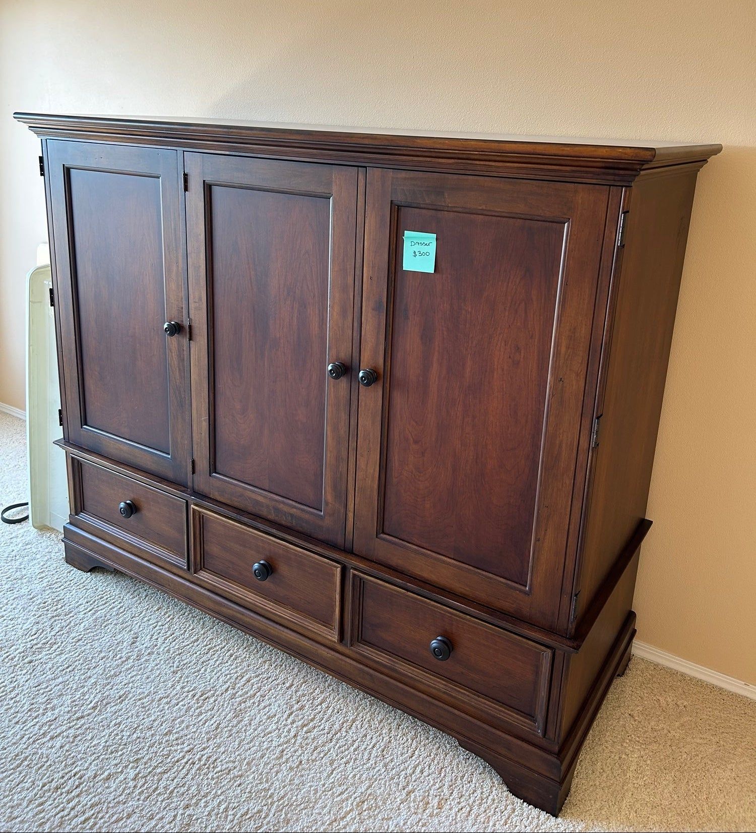 Traditional Dark Wood Storage Armoire with Drawers