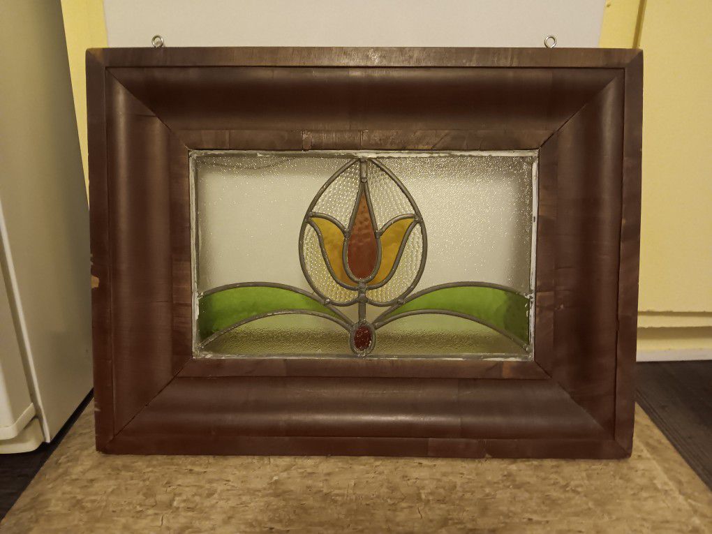 Beautiful Antique Framed Stained Glass Window