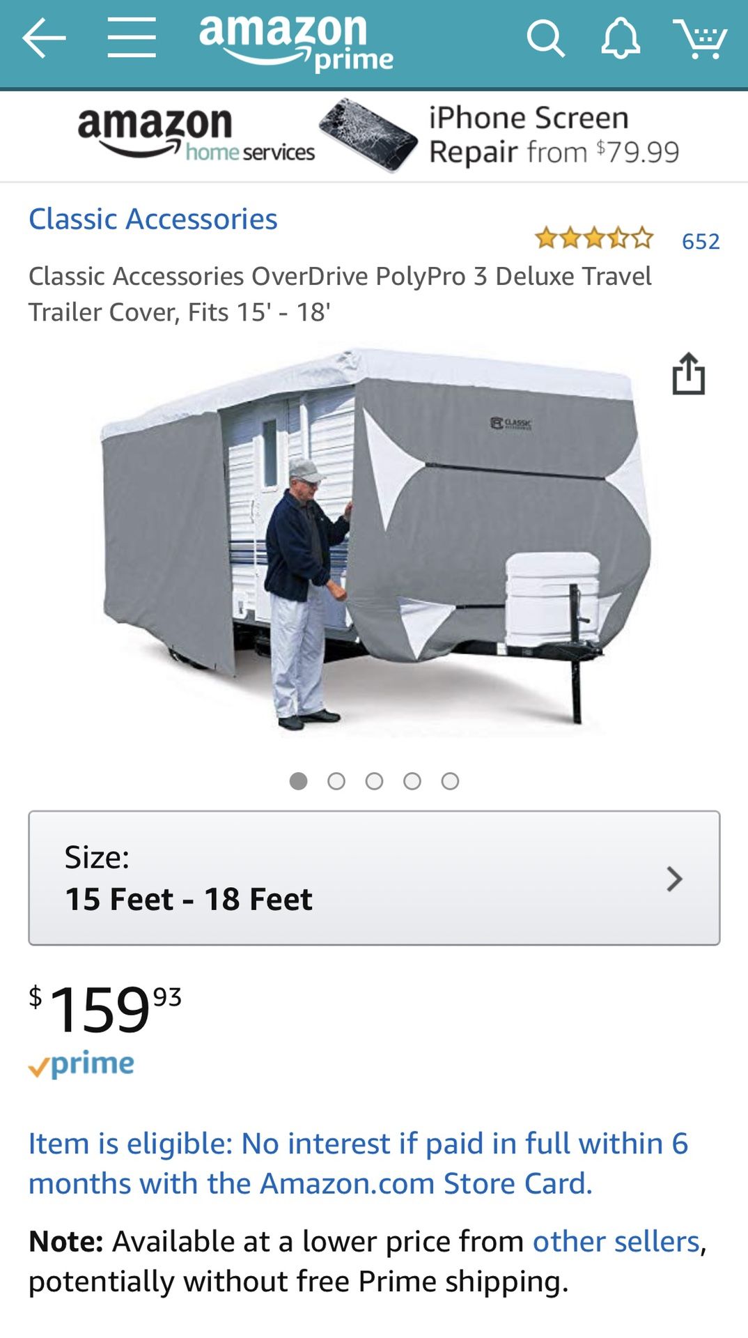RV cover for camper 15 to 18 feet must sell ASAP