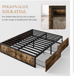 Full Platform Bed Frame with 4 Large Storage Drawers
