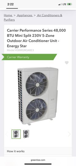 Carrier Performance Series 48,000 BTU Mini Split 230V 5-Zone Outdoor Air Conditioner Unit - Energy Star - 38MGRQ48E3